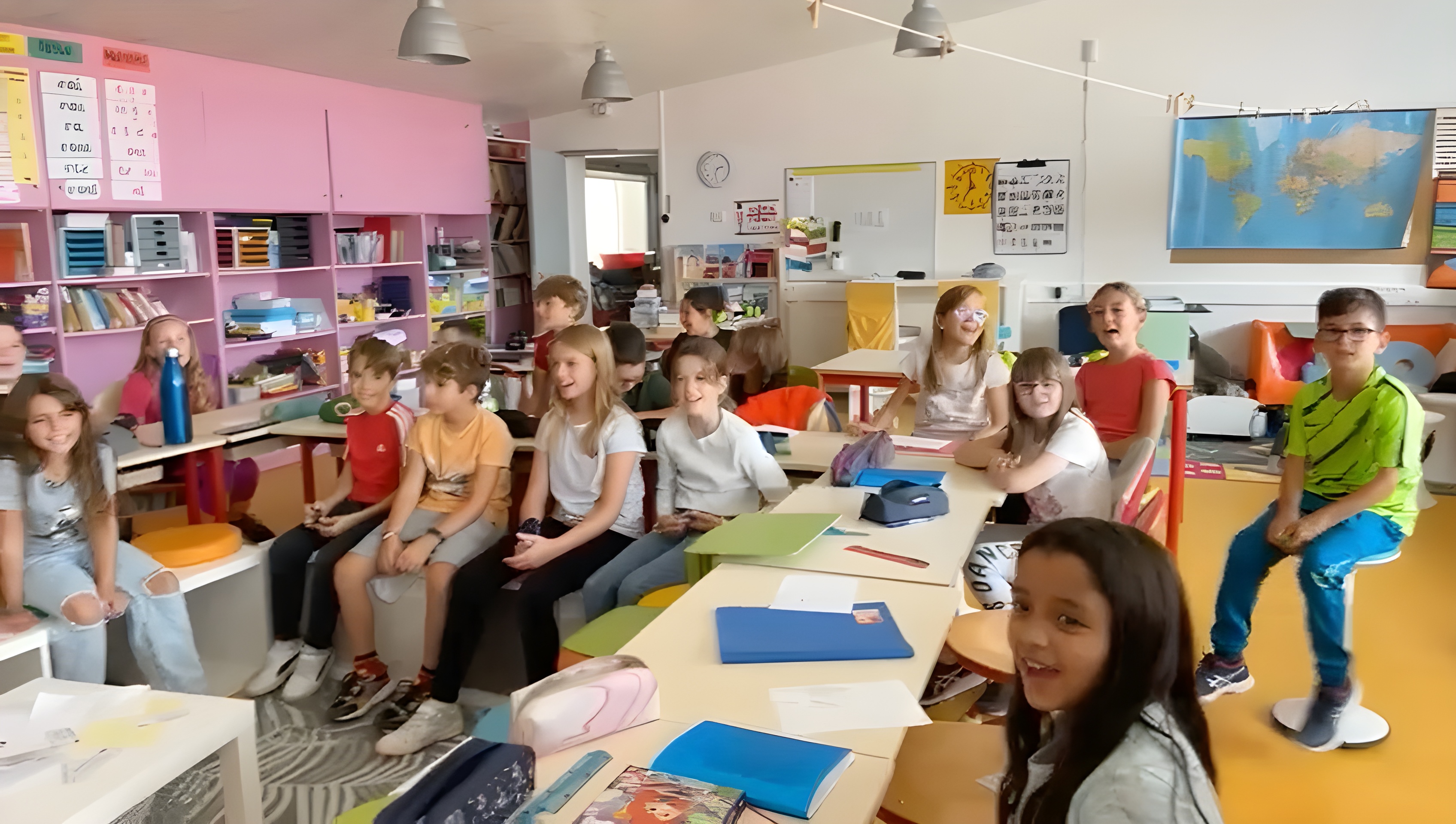 Happy students learning