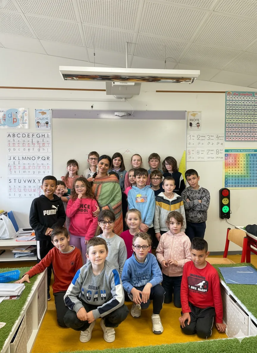 Shruti Singh with students in classroom